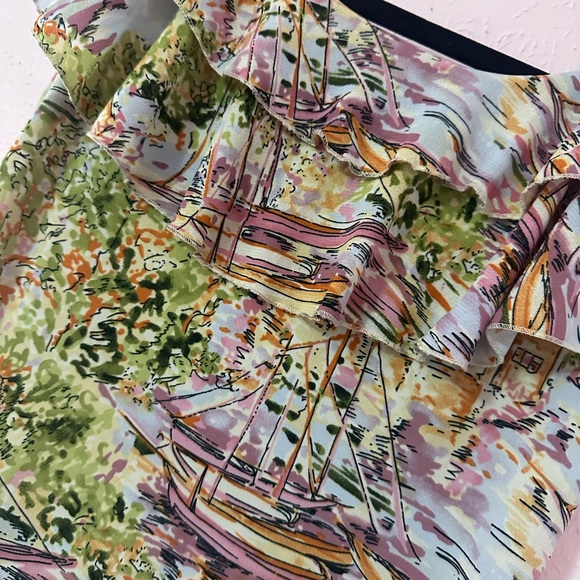 Vintage Summertime Boat Pattern Pink and Green Blouse and Skirt Set - Picture 5 of 7